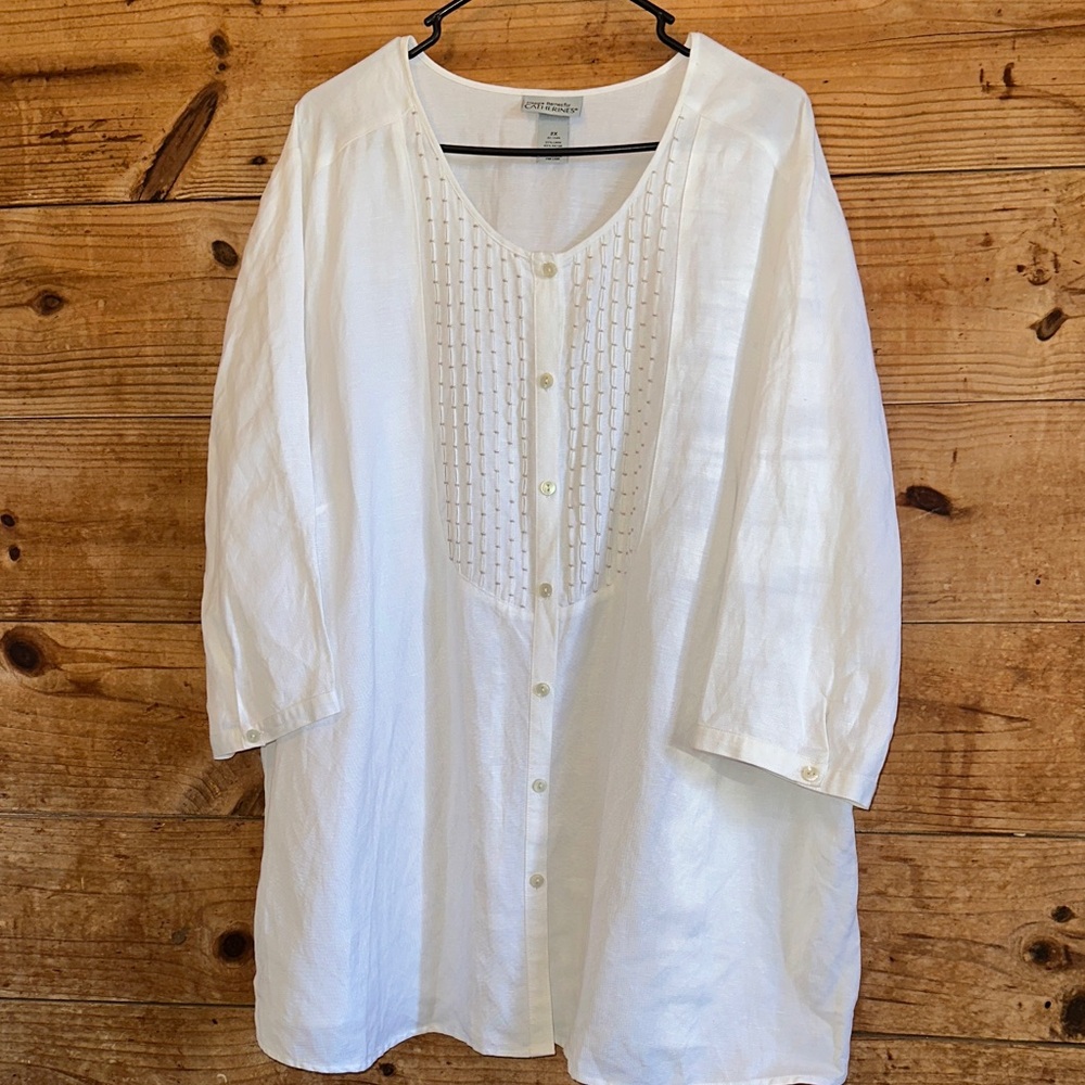 Catherines White Button-Front Tunic Blouse